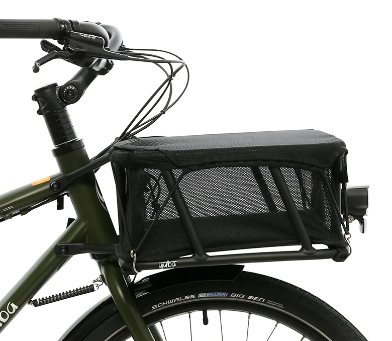 Yuba Bread Basket cover kit mesh monterad på cykel bild sida