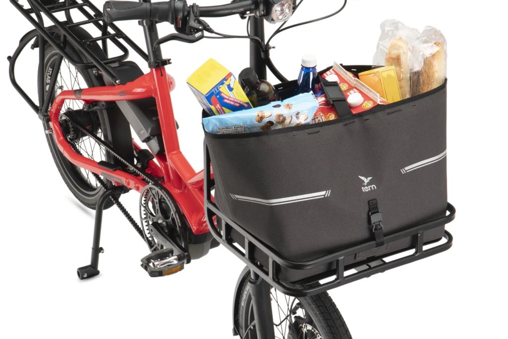 Tern Weather Top Bag cykelväska tillbehör till elcykel packad med mat