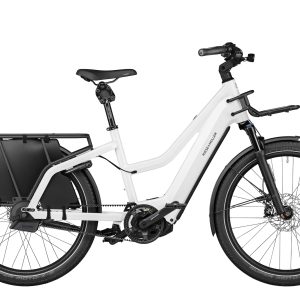 Longtail elcykel dam enviolo Riese Muller Multicharger2 Mixte GT Pearl White Kiox300 produktbild från sidan