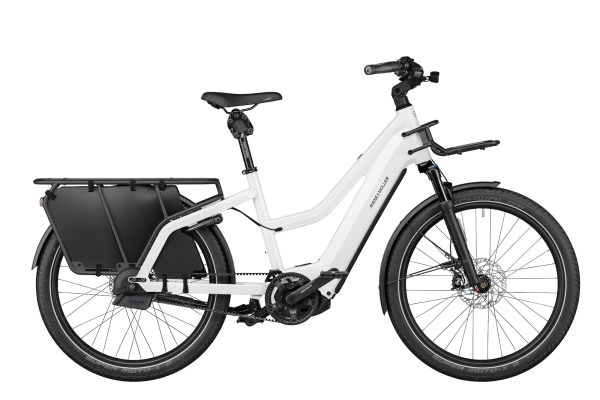 Longtail elcykel dam enviolo Riese Muller Multicharger2 Mixte GT Pearl White Kiox300 produktbild från sidan